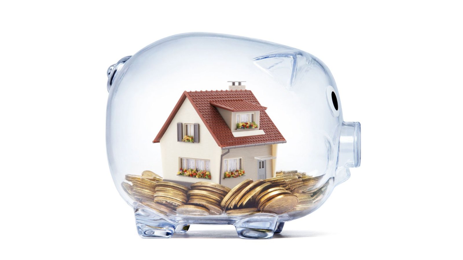 A Picture of a House in a Plastic Piggy Bank 